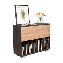 Mueble Auxiliar Orus, Caoba y Miel, con Patas En Acero y Espacio Para Objetos Decorativos