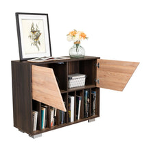 Mueble Auxiliar Orus, Caoba y Miel, con Patas En Acero y Espacio Para Objetos Decorativos