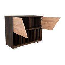 Mueble Auxiliar Orus, Caoba y Miel, con Patas En Acero y Espacio Para Objetos Decorativos