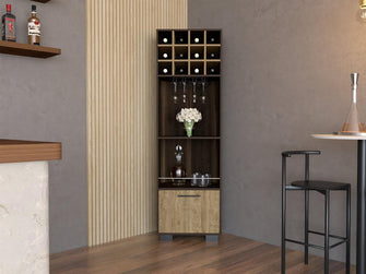 Mueble Multiusos Orus, Caoba y Miel, con Espacio Para Botellas y Porta Copas