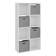 Biblioteca Cubica Lena, Blanco Duqueza, con 4 cajas de tela para organizar elementos