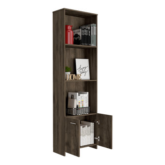 Biblioteca Milán, Nogal, con Dos Puertas Abatibles y Tres Entrepaños