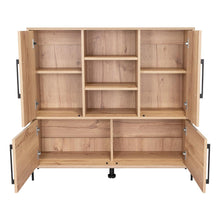 Mesa Auxiliar Roust, Café Claro, con Cuatro Puertas y Amplio Espacio de Almacenamiento