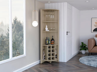 Bar Esquinero Sarume, Beige, Con Amplio Espacio de Almacenamiento y Porta Copas