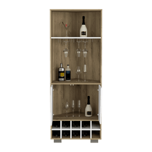 Bar Esquinero Orus, Macadamia y  Blanco, con Espacio Para Botellas y Porta Copas Hc