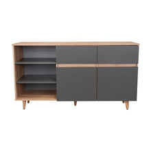 Mesa Auxiliar Nashira, Miel y Plata Oscuro, con Dos Cajones y Dos Puertas Batientes