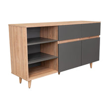 Mesa Auxiliar Nashira, Miel y Plata Oscuro, con Dos Cajones y Dos Puertas Batientes