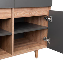 Mesa Auxiliar Nashira, Miel y Plata Oscuro, con Dos Cajones y Dos Puertas Batientes