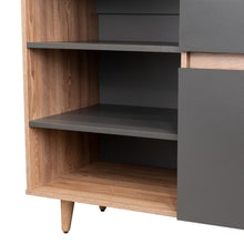 Mesa Auxiliar Nashira, Miel y Plata Oscuro, con Dos Cajones y Dos Puertas Batientes