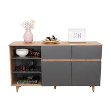 Mesa Auxiliar Nashira, Miel y Plata Oscuro, con Dos Cajones y Dos Puertas Batientes