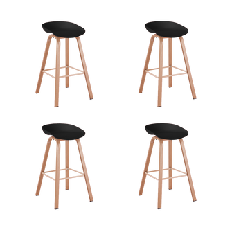 Set de Cuatro Butacos Yuski, Negro y Café Claro, cómodo asiento y patas en metal color madera