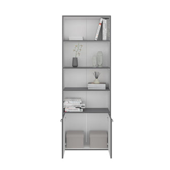Biblioteca Milán, Plata Oscuro y Blanco, con Dos Puertas Abatibles y Cuatro Entrepaños ZF