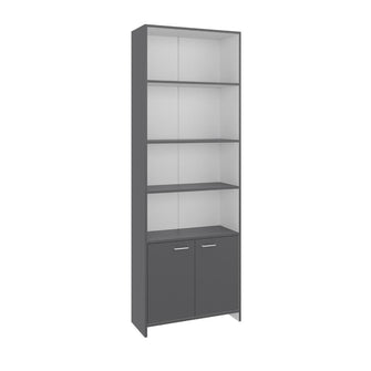 Biblioteca Milán, Plata Oscuro y Blanco, con Dos Puertas Abatibles y Cuatro Entrepaños ZF