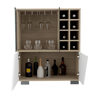 Bar Orus, Beige y Blanco, con Dos Puertas y Espacio Para Botellas y Porta Copas