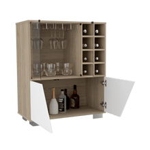 Bar Orus, Beige y Blanco, con Dos Puertas y Espacio Para Botellas y Porta Copas