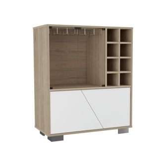 Bar Orus, Beige y Blanco, con Dos Puertas y Espacio Para Botellas y Porta Copas