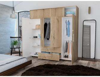 Closet Babel, Café Claro y Blanco, con Cuatro Puertas Abatibles y Cuatro Cajones Multiusos