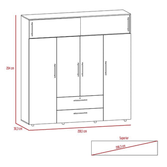 Closet Babel, Nogal y Blanco, con Cuatro Puertas Abatibles y Cuatro Cajones Multiusos