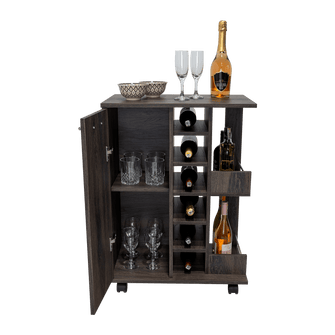 Bar Cart Argus, Grafito, con Espacio Para Botellas y Porta Copas