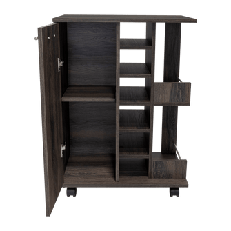Bar Cart Argus, Grafito, con Espacio Para Botellas y Porta Copas
