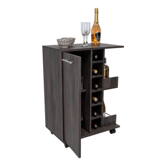 Bar Cart Argus, Grafito, con Espacio Para Botellas y Porta Copas