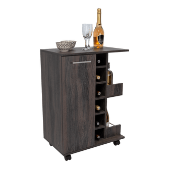 Bar Cart Argus, Grafito, con Espacio Para Botellas y Porta Copas