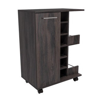 Bar Cart Argus, Grafito, con Espacio Para Botellas y Porta Copas