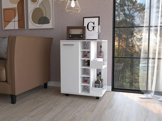 Bar Cart Argus ,Blanco Nevado, con Una Puerta y Patas con Rodachines ZF