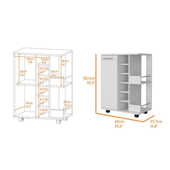 Bar Cart Argus ,Blanco Nevado, con Una Puerta y Patas con Rodachines ZF