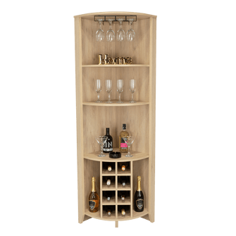 Bar Esquinero Sarume, Beige, Con Amplio Espacio de Almacenamiento y Porta Copas