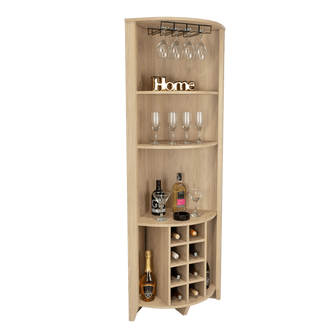 Bar Esquinero Sarume, Beige, Con Amplio Espacio de Almacenamiento y Porta Copas