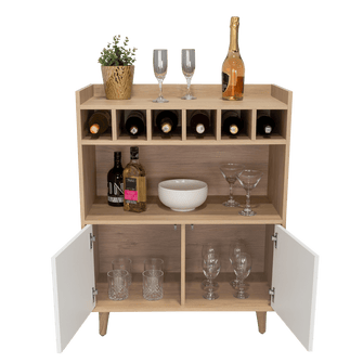 Bar Burdeos, Beige y Blanco, con Espacio Para Botellas y Porta Copas