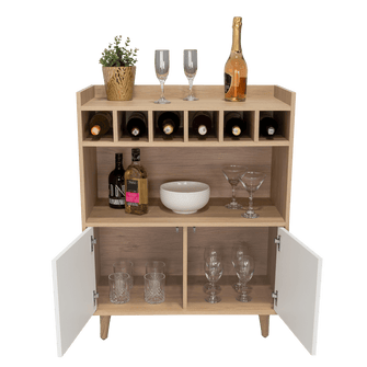 Bar Burdeos, Beige y Blanco, con Espacio Para Botellas y Porta Copas