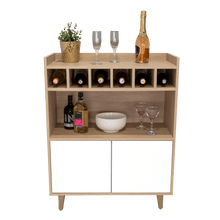 Bar Burdeos, Beige y Blanco, con Espacio Para Botellas y Porta Copas