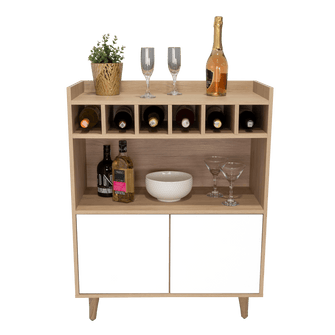 Bar Burdeos, Beige y Blanco, con Espacio Para Botellas y Porta Copas