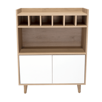 Bar Burdeos, Beige y Blanco, con Espacio Para Botellas y Porta Copas