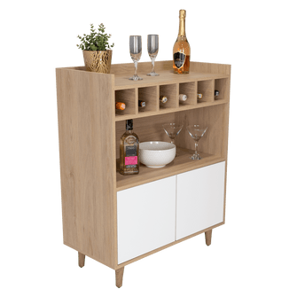 Bar Burdeos, Beige y Blanco, con Espacio Para Botellas y Porta Copas