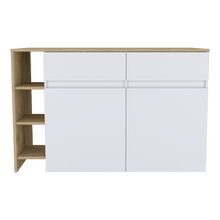 Barra de Cocina Polux, Blanco Vainilla Y Beige , con Amplia Superficie Superior y Entrepaños