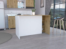 Barra de Cocina Polux, Blanco Vainilla Y Beige , con Amplia Superficie Superior y Entrepaños