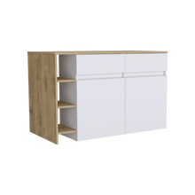 Barra de Cocina Polux, Blanco Vainilla Y Beige , con Amplia Superficie Superior y Entrepaños