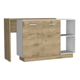 Mueble Multiusos Eris, Macadamia y Blanco, con Dos Puertas Batientes