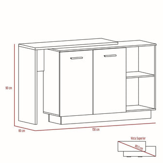 Barra de Cocina Eris, Café Claro y Blanco, con Dos Puertas Batientes ZF