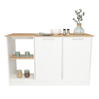 Barra de Cocina Samara, Blanco y Café Claro, con Dos Puertas y Entrepaños ZF