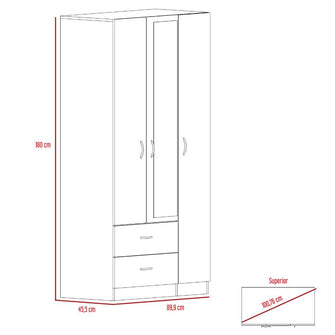 Closet Bernal, Chocolate y Blanco, con Tubo Cromado, Dos Cajones y Un Espejo