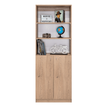 Biblioteca Home, Macadamia y Blanco Duqueza, con Cinco Entrepaños y Dos Puertas Abatibles