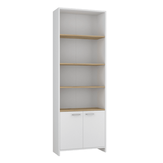 Biblioteca Midas,Blanco Perla Y Café claro, con Entrepaños y Amplio Espacio de Almacenamiento ZF