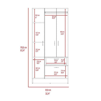 Closet Primax, Wengue y Blanco, con Tres Puertas Batientes, 2 Cajones y Un Tubo Para Colgar Ropa
