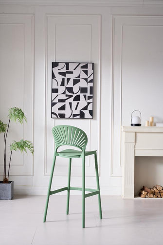 Butaco para Barra Paraiso, Color Verde Olivo, Diseño Moderno