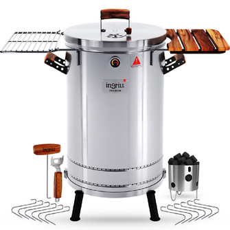 Ahumador y Barril Asador Grande Premium 45 Libras
