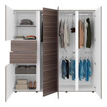 Closet Antalya 200x200, Avellana y Blanco, con 5 puertas abatibles